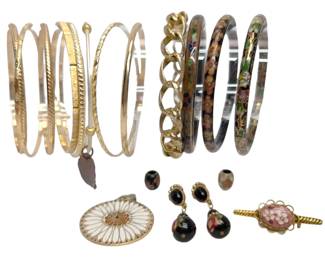 Vintage Cloisonne Gold Toned Bangles More