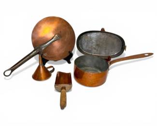 Antique Copper Cookware Pot, Handled Lid, More