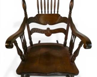 Solid Wood Rocking Chair Carved Back Colonial Style