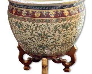 Chinese Planter On Wood Riser