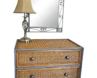 Pier 1 Queen Miranda Wicker Iron Dresser w Mirror and Lamp