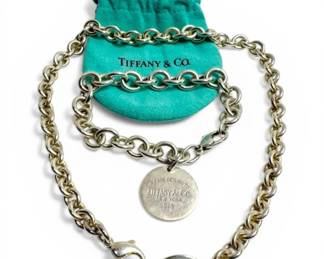 Return to Tiffany Co. Sterling Silver Round Tag Bracelet Necklace w COA