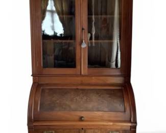 Antique Eastlake Walnut Secretary Desk w Key