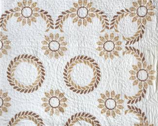 Handsewn Yorktown Flower Wreath CrossStitch Quilt 78 X 90