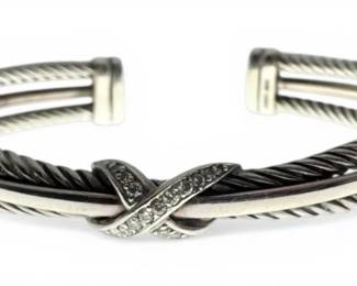 David Yurman Sterling Silver Cable Bracelet with Diamond X 23g