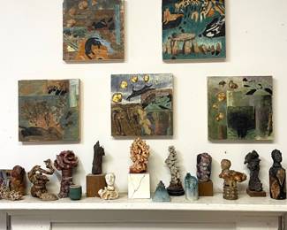 Suzanne Arnold paintings and small sculptures.