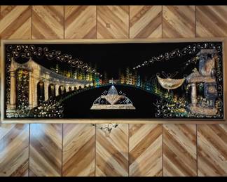 Mid Century Lighted Velvet Painting