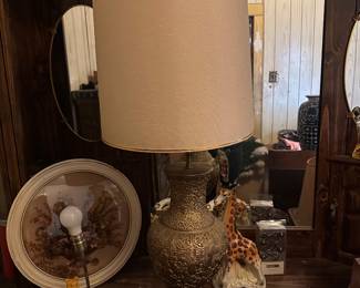 Vintage Gilt Paster Floral Ginger Jar Table Lamp