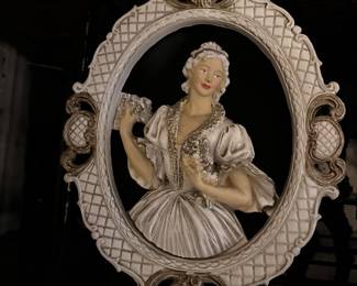 Vintage Victorian Woman Chalkware Wall Plaque