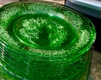 Green Depression Glass plates