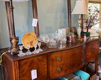 Empty mirror or mural frame.  Antique Sideboard 