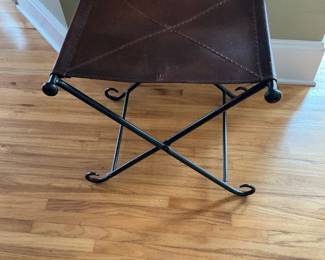 Leather and iron fireside stool