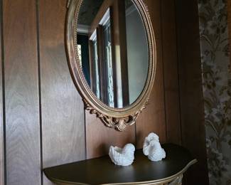 Hollywood Regency ornate gold entry way mirror and shelf