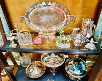 Silver, Boehm roses, Dresden figurines.