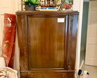 Linen Press or cupboard with stained glass.