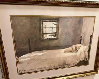 Multiple Andrew Wyeth framed prints.