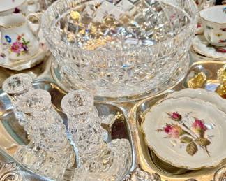 Silver, Waterford crystal.