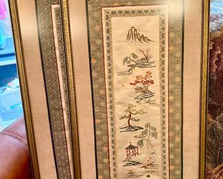 Chinese framed silk art.