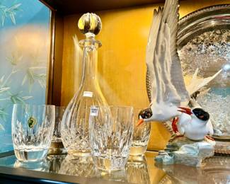 Waterford decanter set, Hutschenreuther Arctic birds.