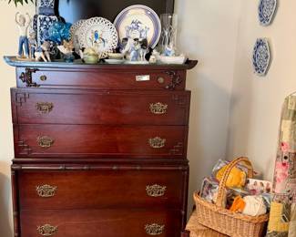 Chippendale style chest on chest vintage with Asian accents.