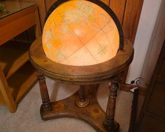 Vintage 16'' Heirloom Globe by Replogle, Illuminated on Wooden Base w/ Wheels