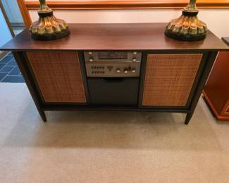 Vintage Ampex stereo console. Turns on and plays the radio. 