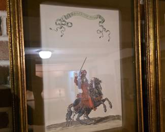 framed hand-colored engraving depicting the Marshal de Gramont in a costume from the Grand Carrousel des Tuileries of 1662