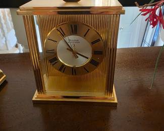 Bulova Accutron Gold Brass Metal Vintage Desk Clock Roman Numerals Swiss Analog