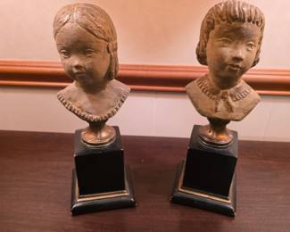 Vintage Bust Sculptures Italian Neoclassical Pair Statues Signed