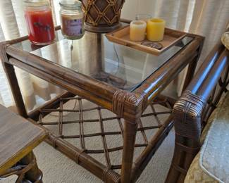 vintage Ficks Reed rattan end table. 