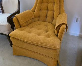 Vintage Mid Century High Back Lounge Chair Yellow Tufted Arm Chair