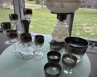 smoked and clear glass bar set 