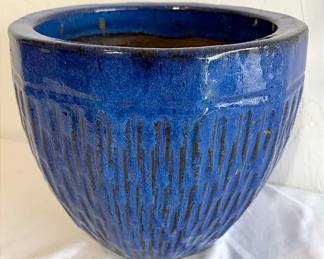 Blue Glazed Terra Cotta Planter