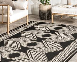 Tribal Black  White Area Rug