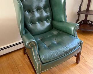 Green Leather Wing Chair