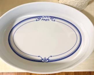 Oval Sole Dish (also referred to as an oval baker or deep platter) from the Cafe Paris Blue collection by the prestigious French manufacturer Bernardaud