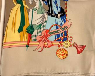 Hermès Carré 90 silk scarf in the design titled "Ombrelles et Parapluies" (Umbrellas and Parasols)
