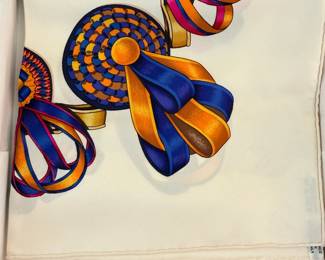 Hermès Carré 90 silk scarf in the design titled "Les Rubans du Cheval" (The Horse Ribbons)