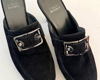 Stuart Weitzman "Double Agent" black suede studded mule clogs