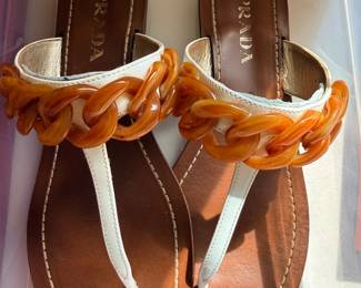 Vintage Prada patent leather chainlink thong sandals