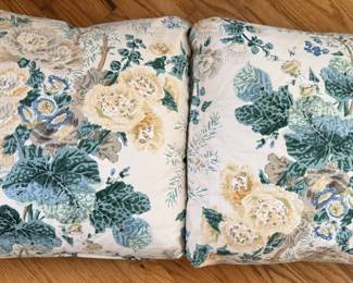 "Althea" floral print by the high-end textile brand Lee Jofa - Citron colorway pillows