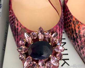 Manolo Blahnik crystal-embellished snakeskin slingback pumps