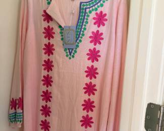 Sail to Sable (STS) Embroidered Caftan Dress, likely in the "Blush" or "Conch Shell Pink" colorway