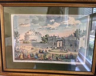 Framed colored copperplate etching by the 18th-century Italian engraver and architect Giuseppe Vasi (1710–1782). The piece is titled "Porta Castello" and is Plate 020 from his monumental 10-volume series Delle Magnificenze di Roma Antica e Moderna ("Of the Magnificences of Ancient and Modern Rome"), published between 1747 and 1761.