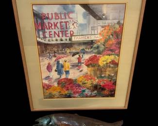 Pike Place Market Framed Print Raku Ceramic Salmon