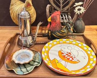 Serving Tray Decorative Chickens Pottery  More