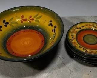 Corsica Salad Bowl And 4 Plates