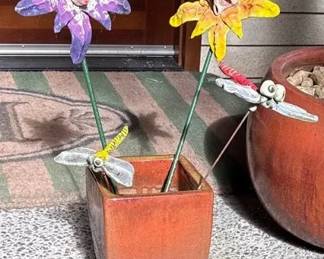 HandCrafted Ceramic Garden Stakes and Small Planter