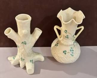 Belleek Tree Stump Bud Vase  Ruffled Top Vase