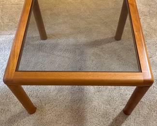 Vintage Modern Teak Side Table With Smokey Glass